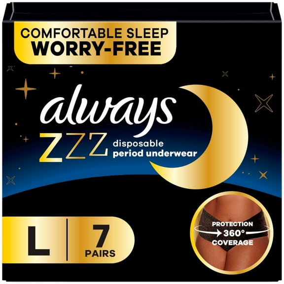 Always Overnight ZZZ Disposable Period Underwear Size L, 7 Count