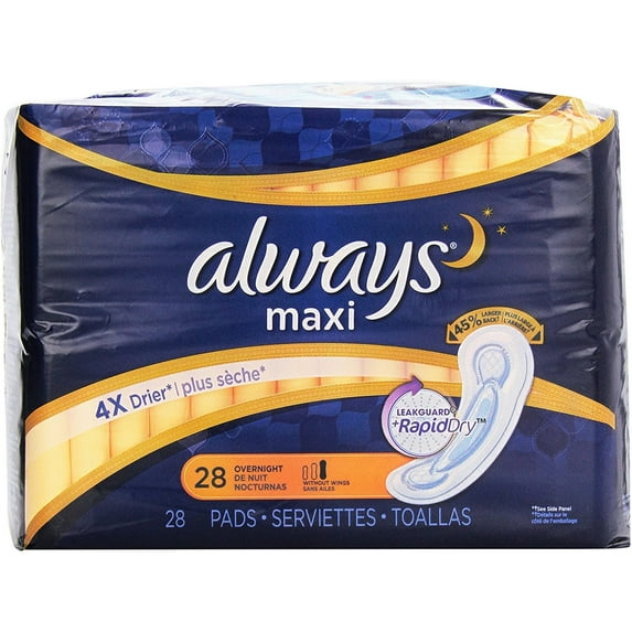 Always Overnight without Wings, Unscented Pads 28 ea (Pack of 3)