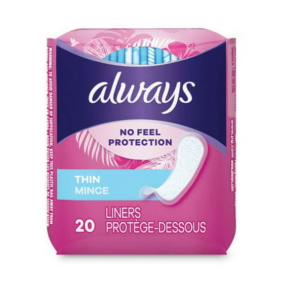 Always PGC08279 Thin Daily Panty Liners, Regular, 20/Pack, 24 Packs/Carton
