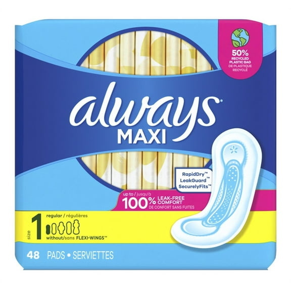 Always Pads Size 1 Maxi 48 Count Regular (Pack of 3)