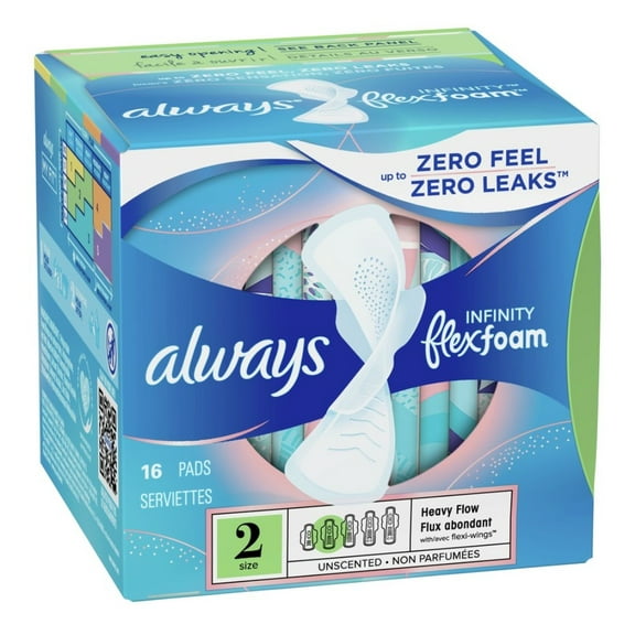 Always Pads Size 2 Infinity Flex Foam 16 Count Heavy Flow (Pack of 2)