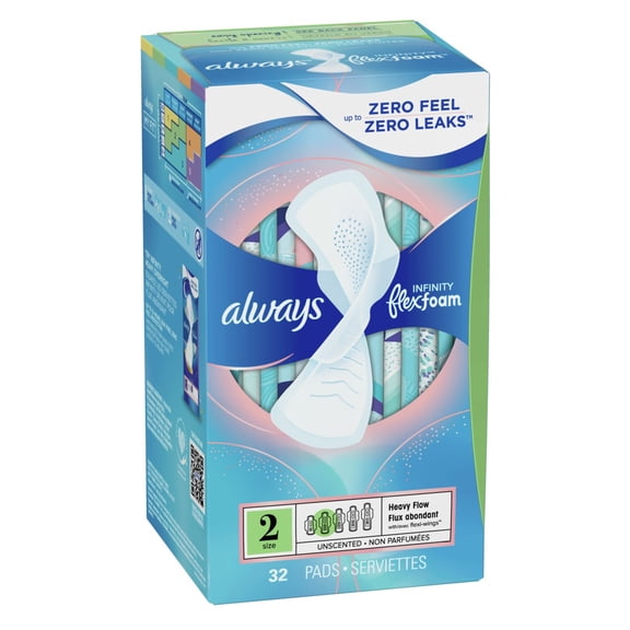 Always Pads Size 2 Infinity Flex Foam 32 Count Heavy Flow (Pack of 2)