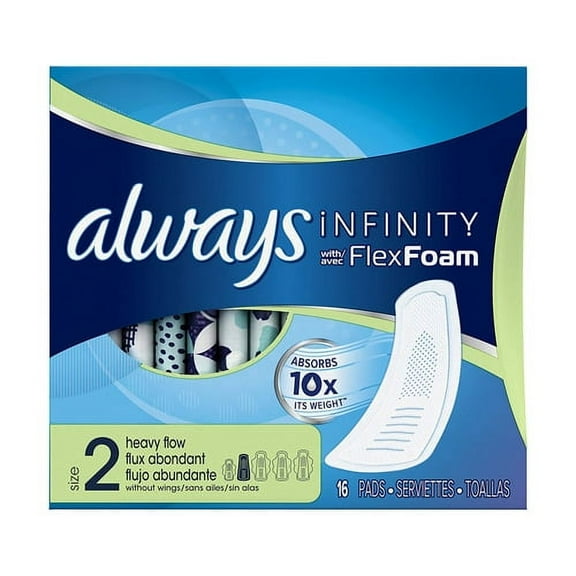 Always Pads Size 2 Infinity With Flex Foam Heavy Flow, 16 Ea, 3 Pack