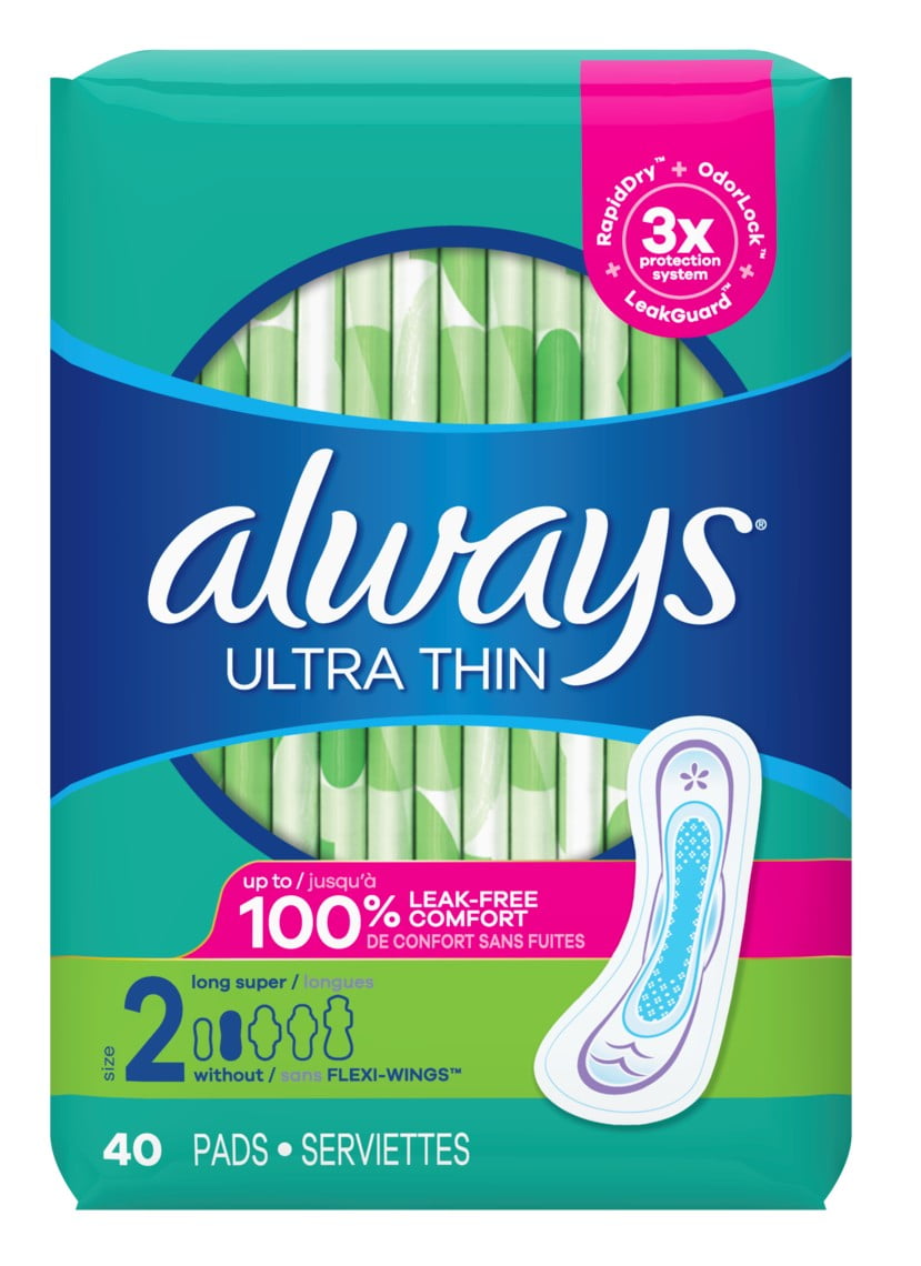 Always Pads Size 2 Ultra Thin 40 Count Long Super (Pack of 2)