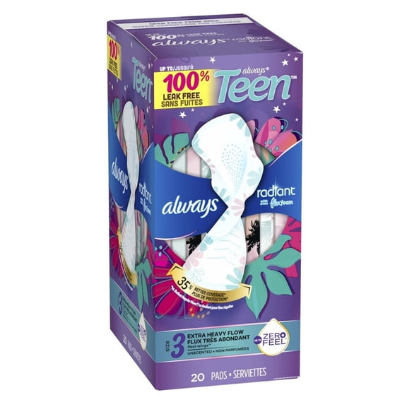 Always Pads Size 3 Teen Radiant 20 Count Extra Heavy (Pack of 3)