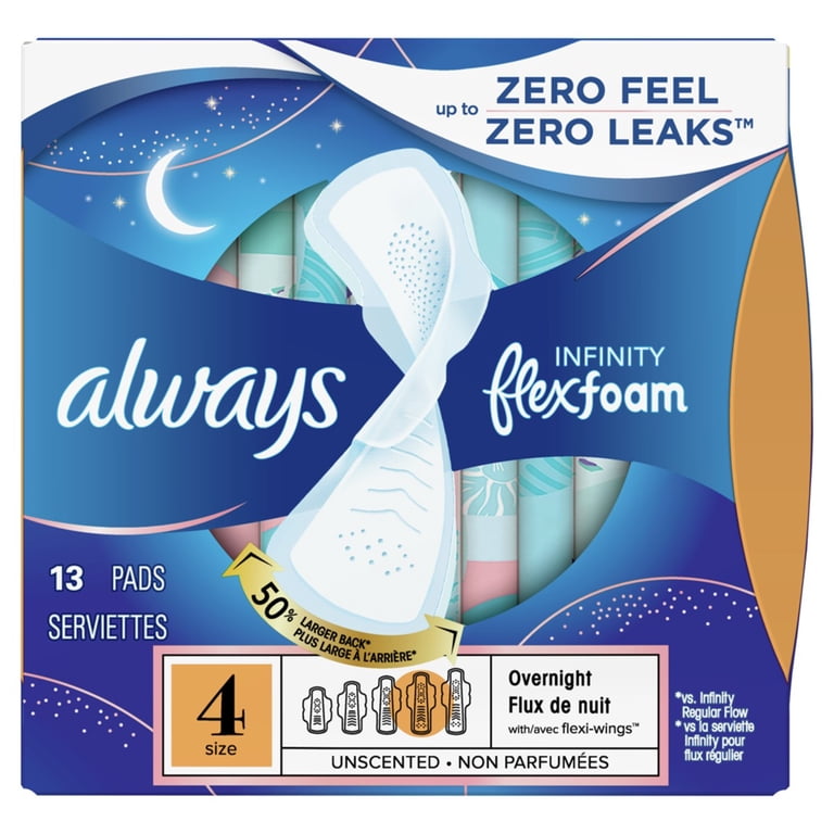 Always Pads Size 4 Infinity Flex Foam 13 Count Overnight (Pack of