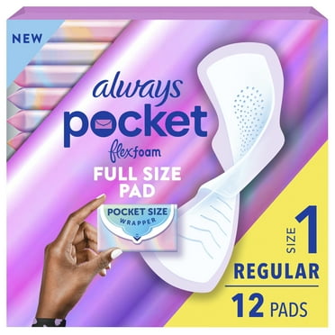 Always Pocket Feminine Pads with FlexFoam, Size 1, Regular, with Wings, Unscented, 12 Count