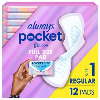 Always Pocket with FlexFoam Pads, Size 1, Regular, Wings, 12 Count