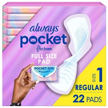 Always Pocket with FlexFoam Pads, Size 1, Regular, Wings, 22 Count