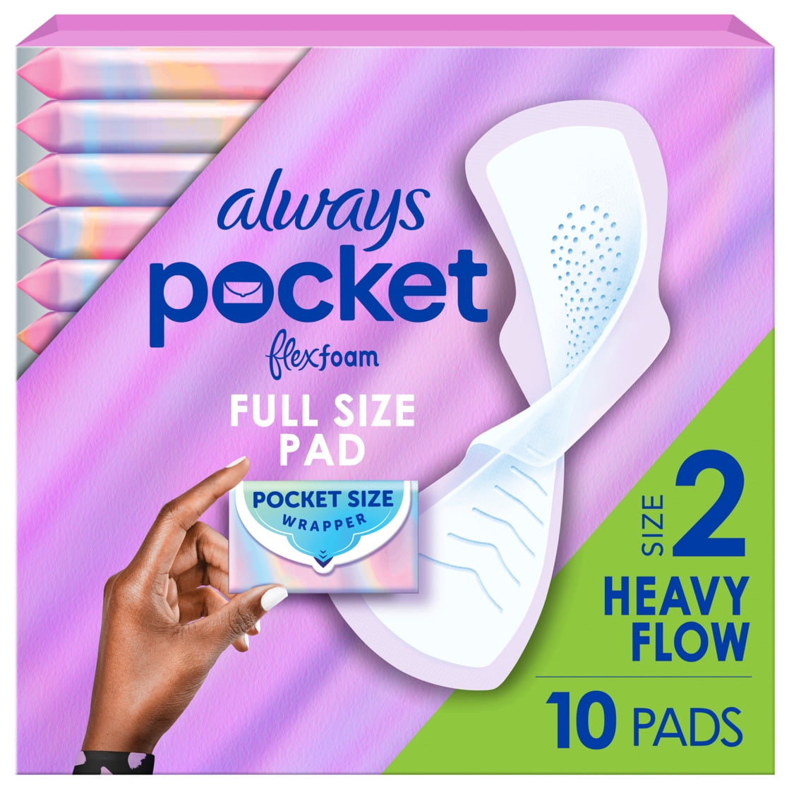 Always Pocket with FlexFoam Pads, Size 2, Heavy Flow, Wings, 10 Count