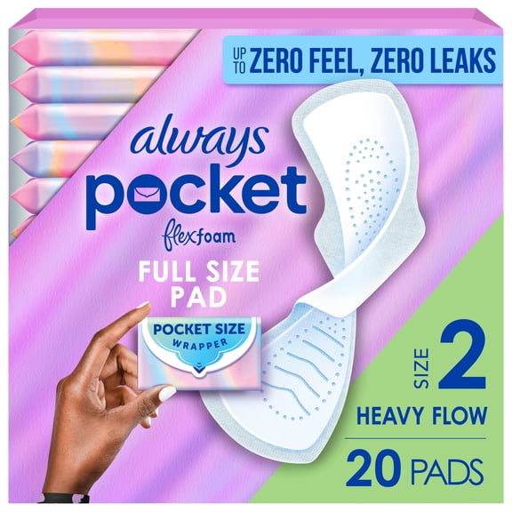 Always Pocket with FlexFoam Pads, Size 2, Heavy Flow, Wings, 20 Count