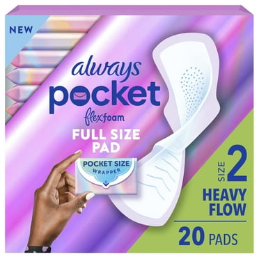 Always Pocket Feminine Pads with FlexFoam, Size 2, Heavy Flow, with Wings, Unscented, 20 Count
