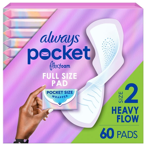 Always Pocket with FlexFoam Pads, Size 2, Heavy Flow, with Wings, Unscented, 60 CT
