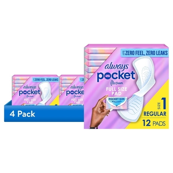(4 pack) Always Pocket with FlexFoam Pads, Size 1, Regular, Wings, 12 Count