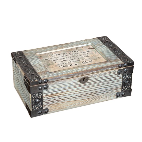 Faith In God Rustic Elegance Celadon Green Musical Box Plays Amazing Grace