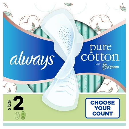 product image of Always Pure Cotton Feminine Pads With WIngs, Size 2, Heavy Absorbency, 24 Count