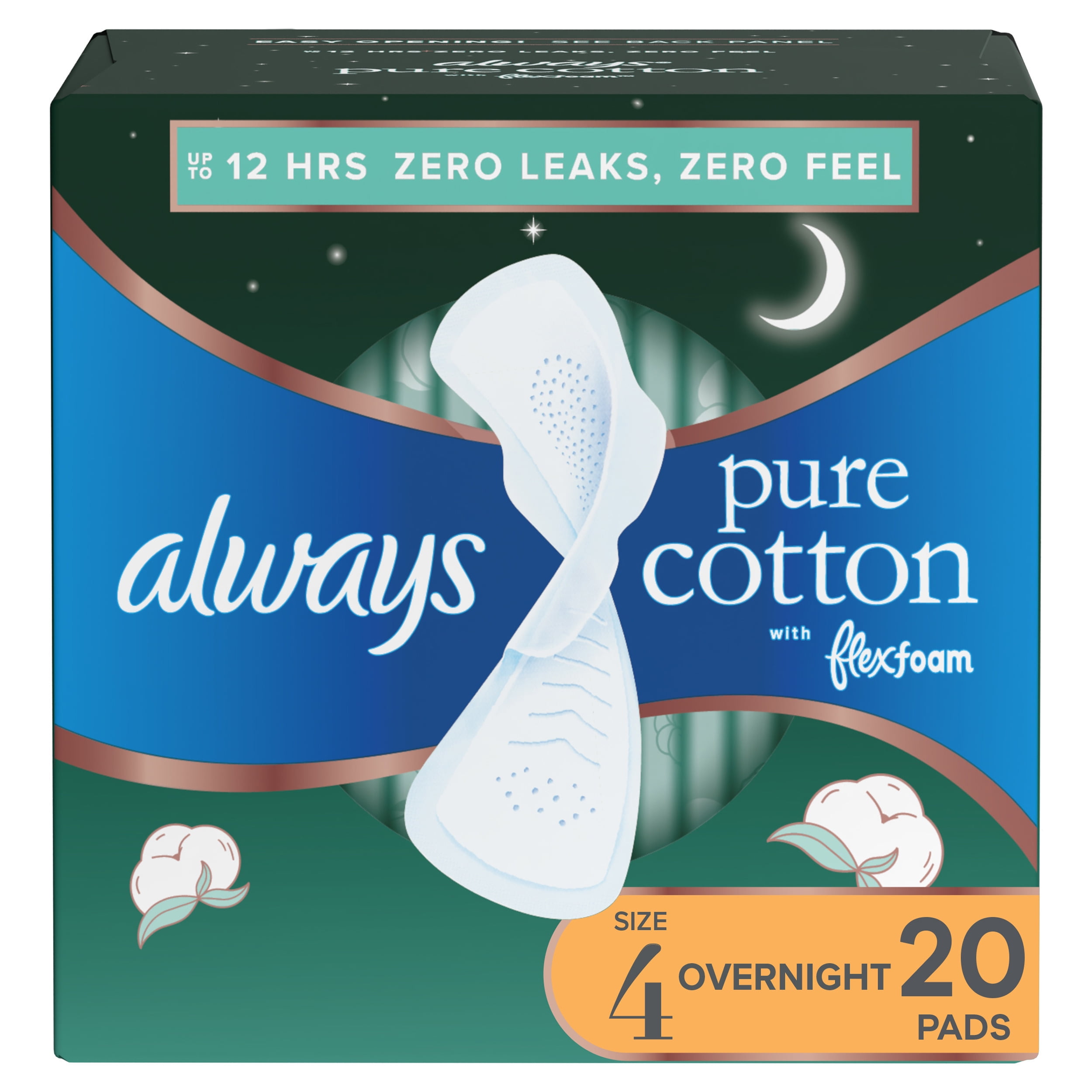 Always Pure Cotton Feminine Pads With WIngs Size 4 Overnight