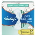 thumbnail image 1 of Always Pure Cotton Feminine Pads for Women, Size 1, Regular, with Wings, Unscented, 14 Ct, 1 of 12