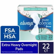 Always Pure Cotton FlexFoam Pads with Wings Extra Heavy Flow Absorbency Size 3 Unscented 22 count - Pack of 2