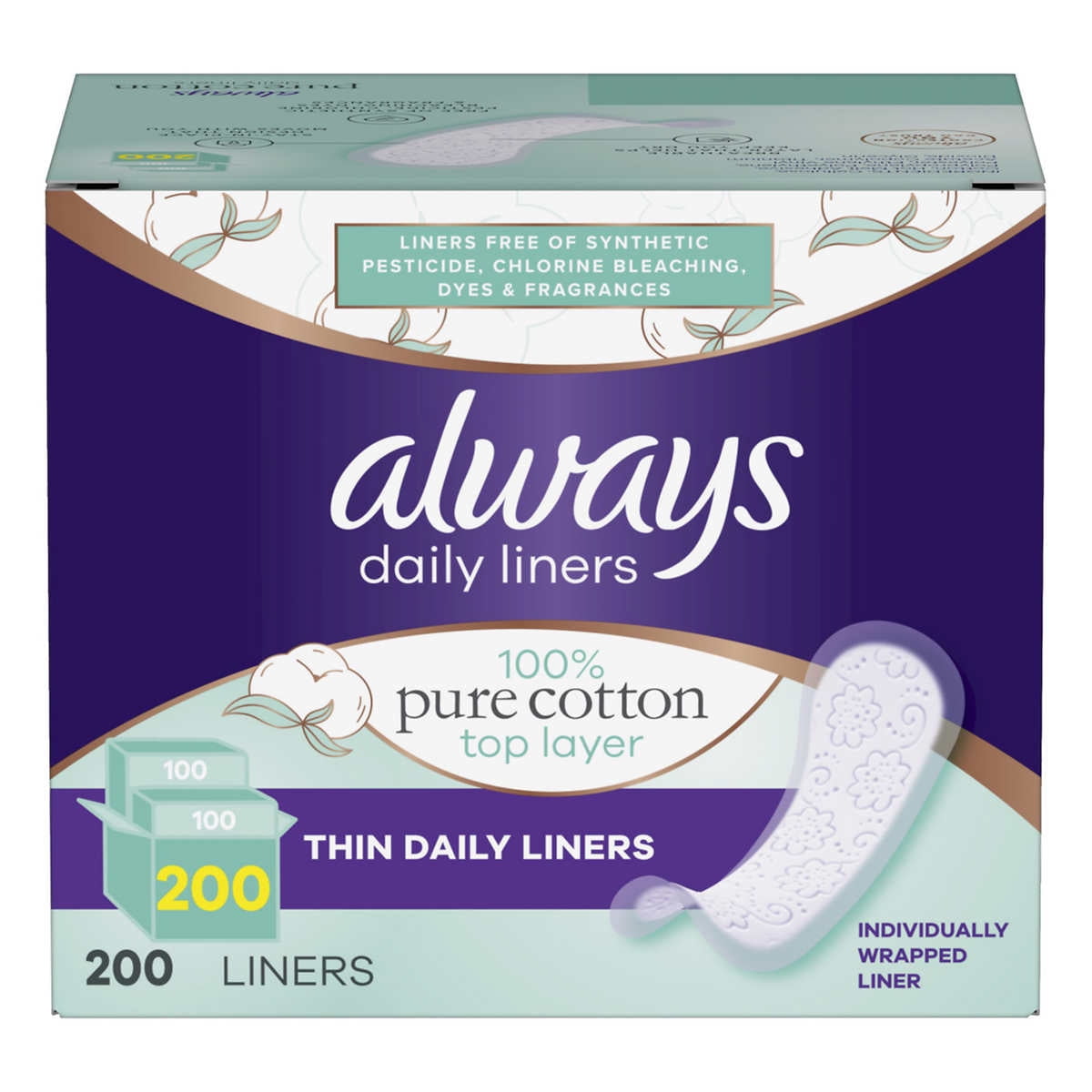 Always Pure Cotton Liner 200 Count