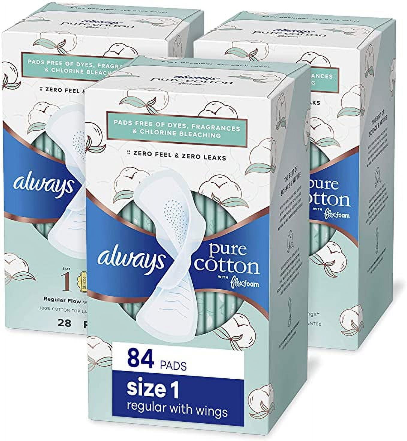 Always Pure Cotton Regular Absorbency Sanitary Pads with Flexfoam, Size