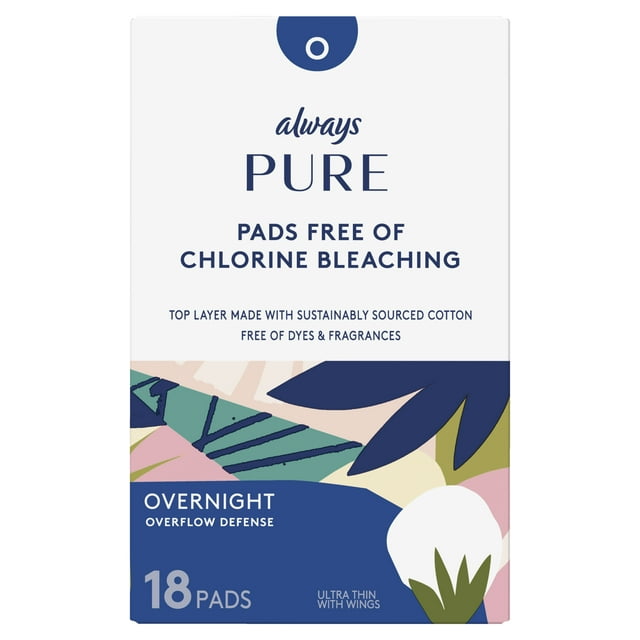 Always Pure Ultra Thin Overnight Pads with Wings, Unscented, 18 ct