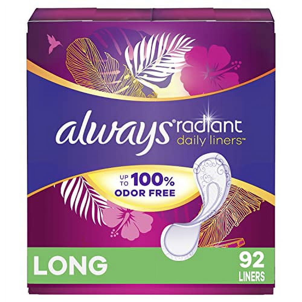 Always Radiant Daily Liners Long Absorbency, Up to 100 Odorfree, 92 Count