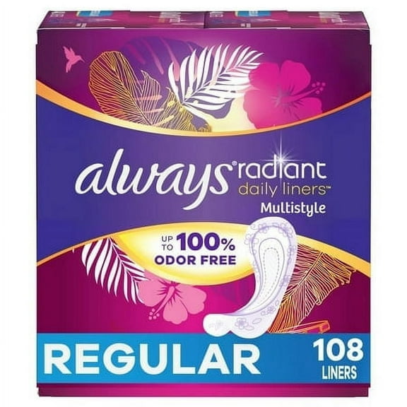 Always Radiant Daily Multistyle Panty Liners - Regular - 108ct