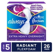 Always Pads, Radiant with FlexFoam Pads, Size 5, Extra Heavy Overnight, Wings, 26 Count