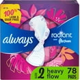 thumbnail image 1 of Always Radiant Feminine Pads for Women, Flexfoam Pads with Wings, Size 2, Heavy Absorbency, Lightly Scented, 26 Count x 3 Packs (78 Count total) (Packaging May Vary), 1 of 5