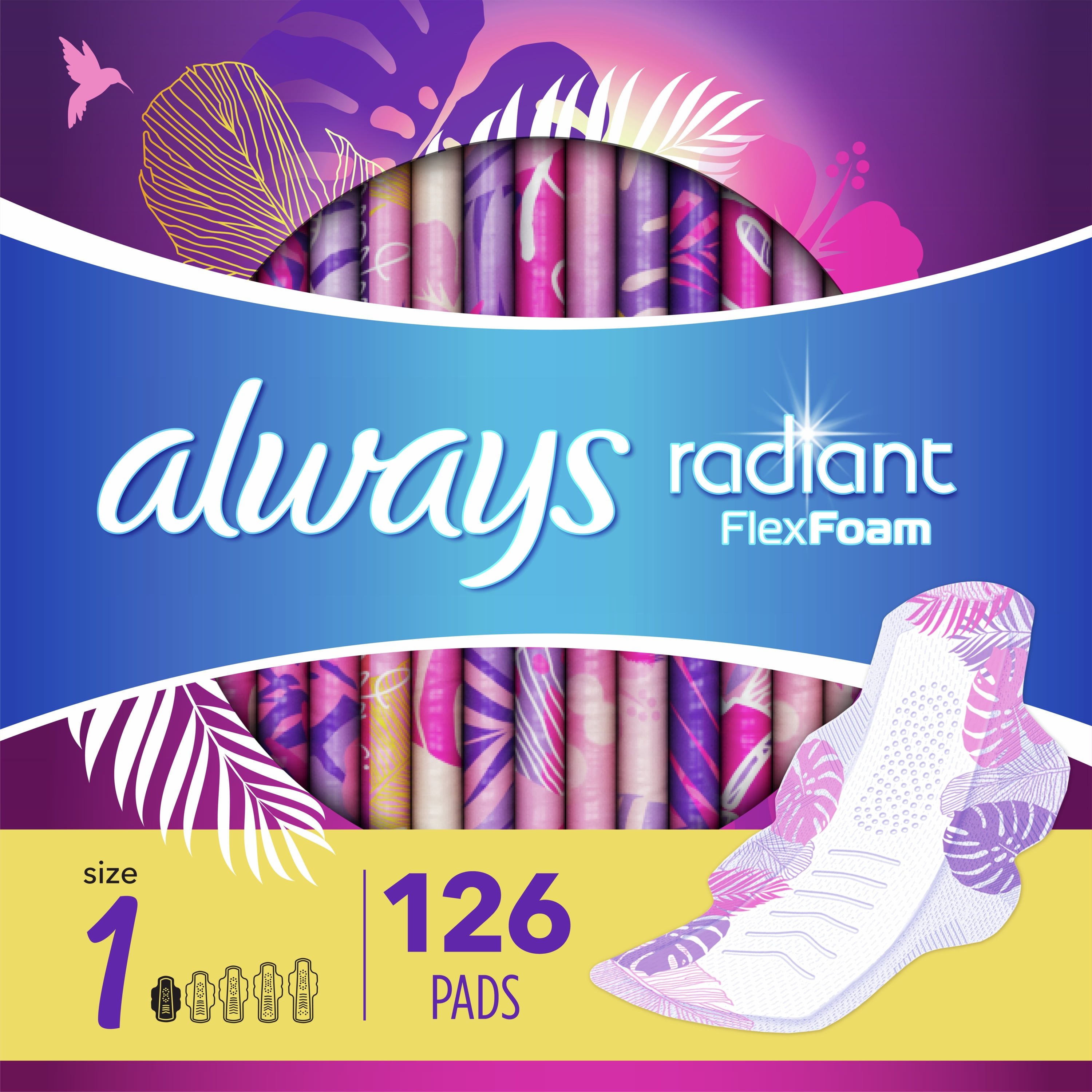 Always Radiant Feminine Pads for Women, Size Regular, with Wings