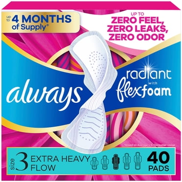 Always Radiant with FlexFoam Pads, Size 3, Extra Heavy, Wings, 40 Count