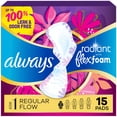 thumbnail interactive-video image 1 of Always Radiant with FlexFoam Pads, Size 1, Regular, Wings, 15 Count, 1 of 12