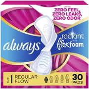 Always Radiant Feminine Pads with Wings, Size 1, Regular Absorbency, Scented, 30 Count