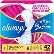 Always Radiant Feminine Pads with Wings, Size 1, Regular Absorbency, Scented, 42 Count