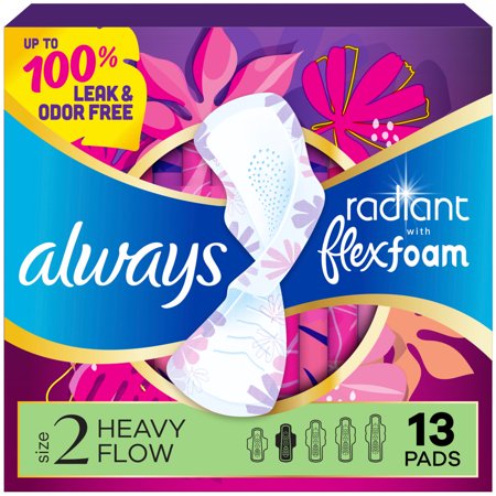 Always Radiant with FlexFoam Pads, Size 2, Heavy, Wings, 13 count