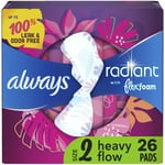 Radiant Feminine Pads for Women, Size 2 Heavy Flow Absorbency, with Flexfoam, with Wings, Scented, 26 Count