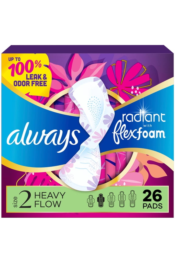 Radiant with FlexFoam Pads, Size 2, Heavy, with Wings, Unscented, 26 Count