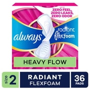 Always Radiant Pads, FlexFoam Pad, Wings, Heavy, Size 2, Light Clean Scent, 36 Count