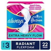 Always Radiant with FlexFoam Pads, Size 3, Extra Heavy, Wings, 22 Count