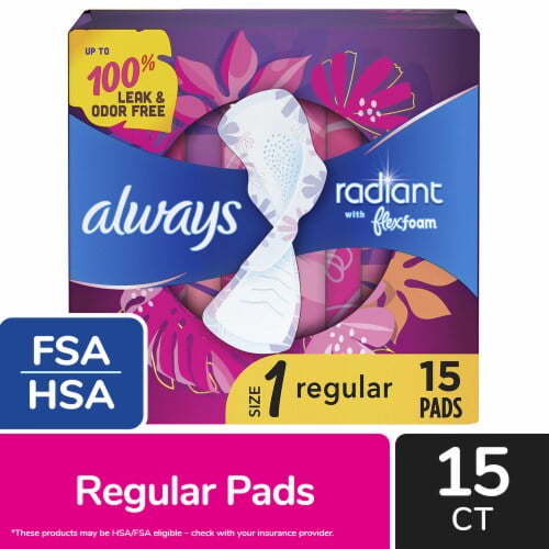 Always Radiant FlexFoam Pads with Wings Regular Absorbency Size 1 Scented 15 count - Pack of 2