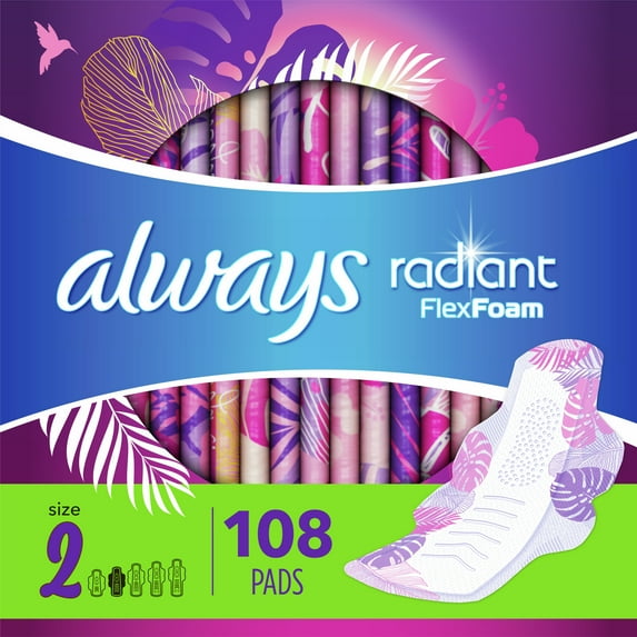 Always Radiant Heavy Flow Pads, Light Clean Scent, Size 2, 108 Ct