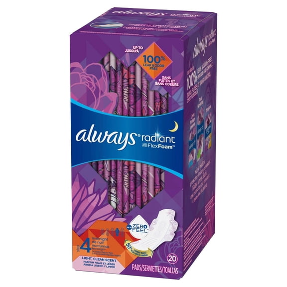 Always Radiant Pads Overnight Absorbency Scented Size 4 (Pack of 32)
