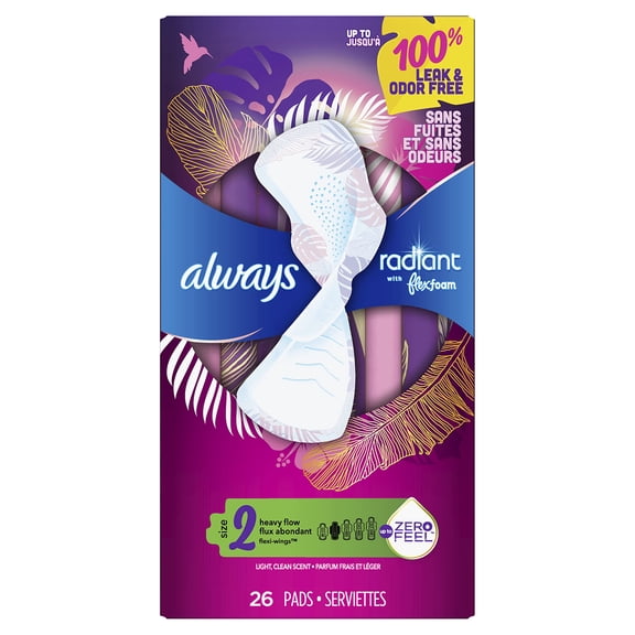Always Radiant Pads, Size 2, Heavy Flow Absorbency (Pack of 3)