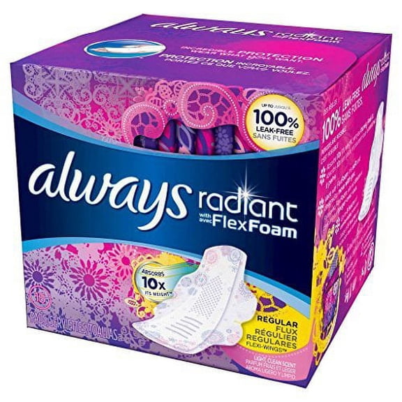 Always Radiant Pads with Wings, Scented (Pack of 32)
