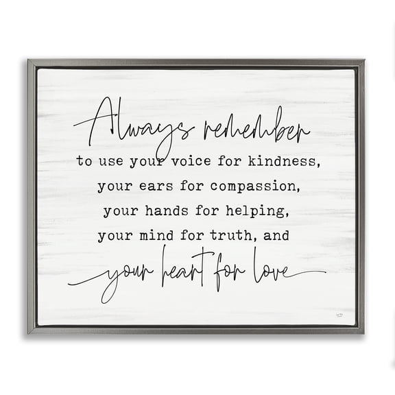 Stupell Industries Always Remember Heart For Love Gray Framed Floater Canvas Wall Art, design by Lux + Me Designs