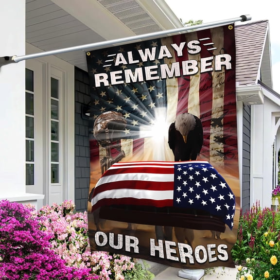 Always Remember Our Heroes Flag 3x5 Ft Outdoor Double Sided Large Memorial Day Flag for Outside, 4th of July Independence Day Veterans Day Flags for House Indoor Yard Holiday Patriotic Banner Decor