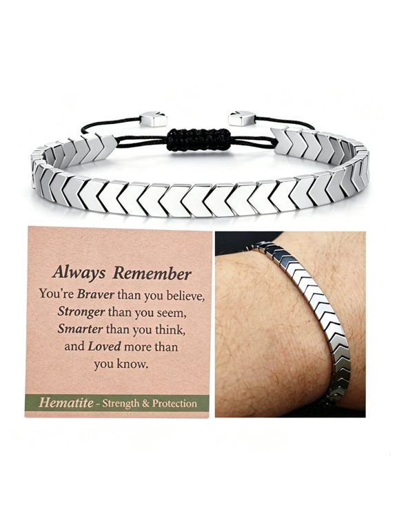 Always Remember Inspirational Chevron Beaded Bracelet with Adjustable Cord and Message Card, Bright Arrow Wristband, Strength and Encouragement Gift for Him