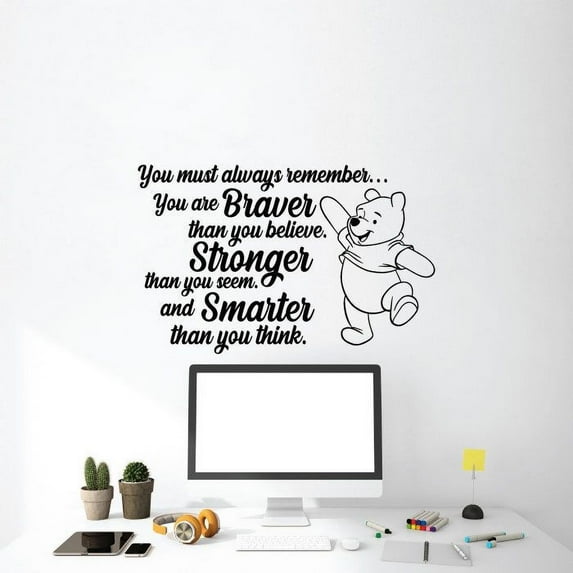 Always Remember You Are Braver Than You Believe Stronger Than Youb Seem Vinyl Wall Art Wall Sticker Wall Decal Decoration For Home Room Kids Room Nursery Room Girls Boys Décor Design Size (40x40 inch)