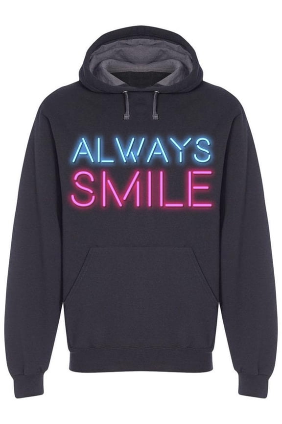 Always Smile Neon Sign Design Hoodie Men -Image by Shutterstock, Male x-Large